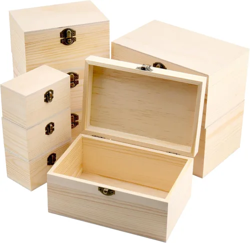 Vista 7 de FUNSUEI 8 cajas de madera de 7.9 x 3.9 x 2 pulgadas, caja de madera sin terminar, cajas de madera para manualidades, caja de madera con tapa