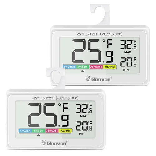 Vista 9 de Termómetro digital para refrigerador Geevon, termómetro para frigorífico y congelador a prueba de agua IP65 con parte trasera magnética, pantalla