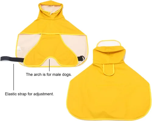 Vista 4 de Impermeable para perro, abrigo de lluvia reflectante ajustable con capucha, chaqueta de lluvia ligera para perro, poncho deslizante con agujero
