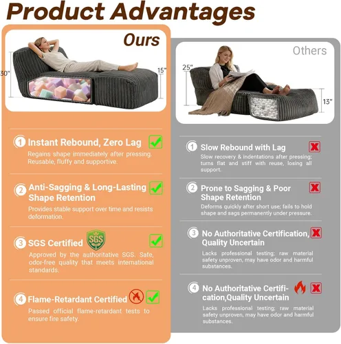 Vista 5 de Puf grande para adultos, cómodo sofá sin hueso, sofá cama plegable y perezoso, sillón de lectura, espuma viscoelástica para interiores, muebles