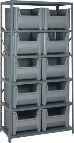 Vista 402 de Quantum QSBU-245BK Heavy Duty Shelving Unit with (7) Shelves and (24) QUS245 Black Bins for Garage Warehouse Storage Distribution 400 lb Load