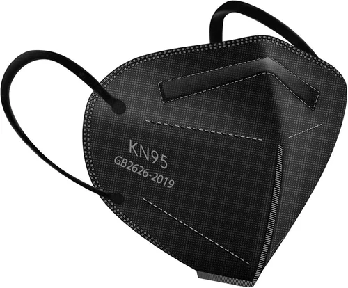 Vista 2 de HUHETA KN95 Face Mask 60 PCs, 5-Ply Safety Masks for Men & Women, Filter Efficiency>=95% (Black Mask)