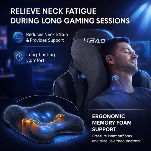 Vista 2 de Almohada de cuello para el coche para conducción y silla de juegos, reposacabezas para silla de oficina, almohada de cuello ergonómica con diseño