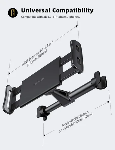 Vista 4 de Lamicall Soporte para reposacabezas de automóvil, soporte para reposacabezas de tableta, soporte compatible con iPad Pro Air Mini, Galaxy Tabs
