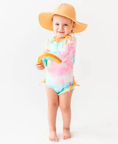 Vista 2 de RuffleButts - Traje de baño de manga larga, de una pieza, para bebéniñas, con protección solar UPF 50+