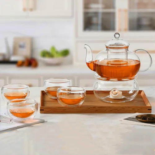 Vista 14 de CnGlass Calentador Universal de Tetera de Vidrio, Hecho a Mano con Vidrio Resistente al Calor y Sin Plomo, Calentador de Velas de Té 5.3