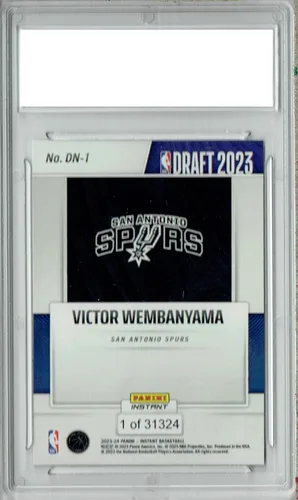 Vista 2 de Certificada Mint+ Victor Wembanyama 2023 Panini Instant #DN-1 NBA Draft 1/31324 San Antonio Spurs Pro Tarjeta de Novato