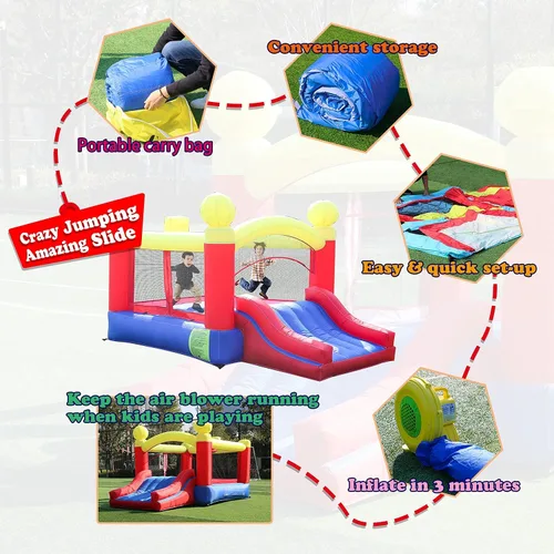 Vista 7 de JOOLOOG - Castillo inflable inflable para saltar con tobogán, castillo hinchable para niños con soplador de aire deslizante, bolsa de transporte