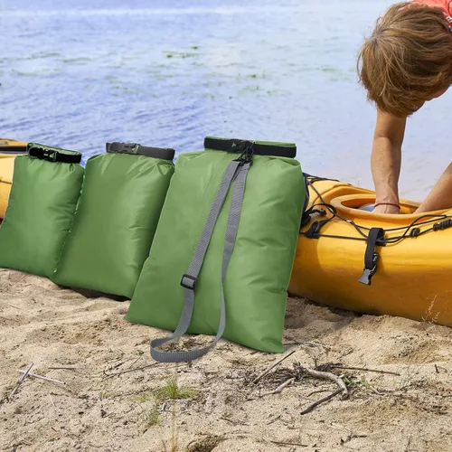 Vista 6 de Juego de bolsas secas impermeables de 15 L+ 8 L +5 L+4 L+3 L+ 2 L sacos ligeros y correa de hombro larga ajustable para kayak, rafting, canotaje
