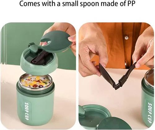 Vista 3 de Tarro de comida caliente para sopa recipiente aislado de 16 onzas para alimentos fríos calientes acero inoxidable a prueba de fugas lonchera Bento
