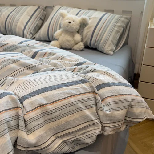 Vista 10 de mixinni Juego de funda de edredón vintage a rayas, tamaño twin, juego de ropa de cama de 3 piezas, 100% algodón lavado, suave y transpirable, funda