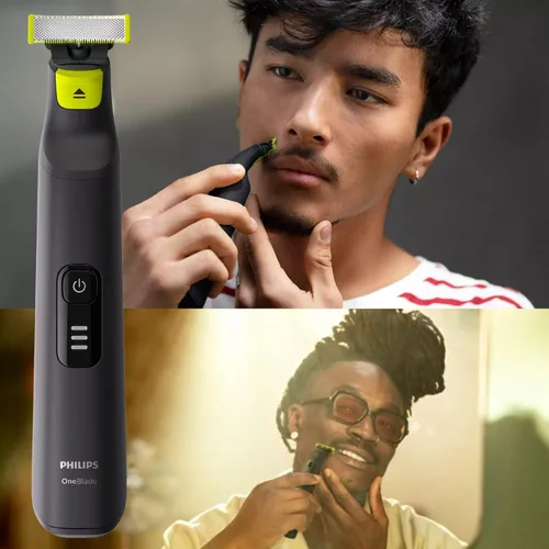 Vista 7 de PHILIPS OneBlade Pro Face + Body Hybrid Electric Trimmer & Shaver, recargable, peine de precisión ajustable de 14 longitudes, kit de cuerpo, hoja