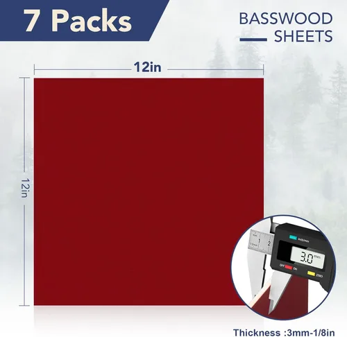 Vista 2 de ROBOTIME Paquete de 7 hojas de madera contrachapada de color de doble cara de 1/8" - 12 x 12 x 1/8 pulgadas - Hojas de madera para manualidades