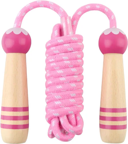 Vista 15 de Cuerda de Saltar para Niños, Lorvain Cuerda de Saltar Ajustable, Cuerdas de Saltar para Niños con Mango de Madera para Niñas y Niños, Cuerdas