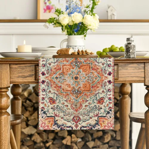 Vista 3 de Artoid Mode Camino de Mesa Estilo Boho Bohemia Naranja, Decoración Mágica de Otoño para Cocina y Comedor de Estilo Rústico y Granja, para Decoración