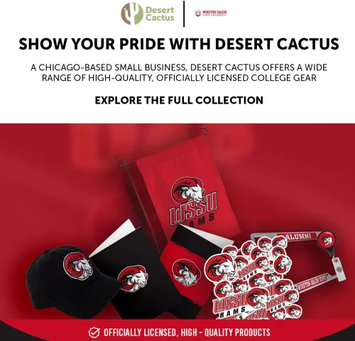 Vista 6 de Desert Cactus Winston-Salem State University Gorra de béisbol Rams WSSU con ala bordada, correa de tela ajustable para adultos (estilo A) negro