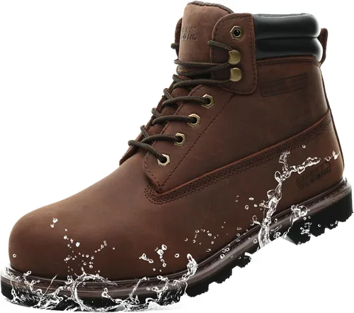 Vista 11 de Botas de trabajo para hombre, impermeables, con puntera suave, antideslizantes, cómodas, botas de trabajo de cuero