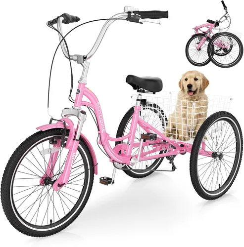 Vista 9 de LILYPELLE Adult Folding Tricycles, 7 Speed Folding Adult Trikes, 20/24/26 inch 3 Wheels Bikes with Low Step-Through, Large Basket, Foldable Tricycle
