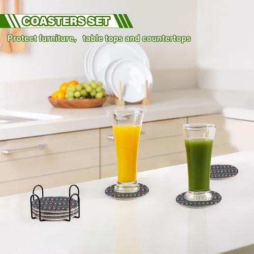 Vista 7 de 6 Pcs Drink Coasters with Holder Retro Nutcracker Snowflake Blue Coasters for Drinks Absorbent Woven Decorative Coaster for Kitchen Apartment Decor