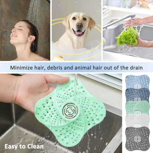 Vista 6 de Paquete de 3 recolectores de pelo de drenaje, tapón de silicona para el cabello, cubierta de drenaje cuadrada con ventosa, fácil de instalar
