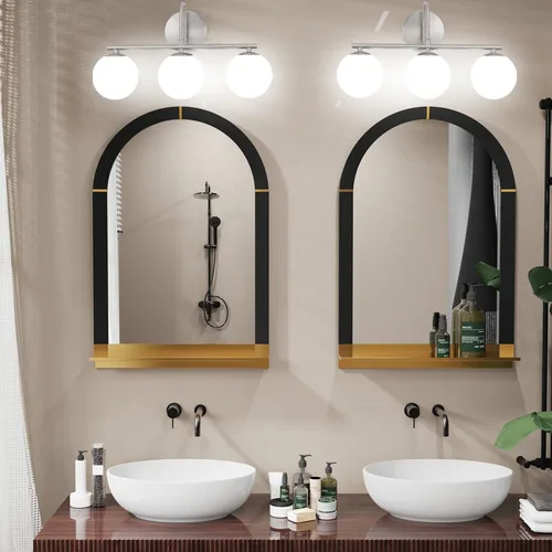 Vista 3 de Lámparas de baño, luces de tocador de níquel cepillado, 3 luces, luces de tocador de baño, accesorios de iluminación sobre espejo, apliques de pared