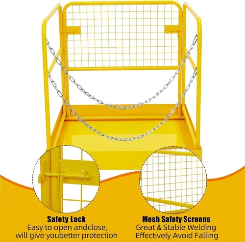 Vista 4 de Jaula de seguridad para carretilla elevadora de 36 x 36 pulgadas para 1 o 2 personas, cesta de hombre de carretilla elevadora de 1200 libras