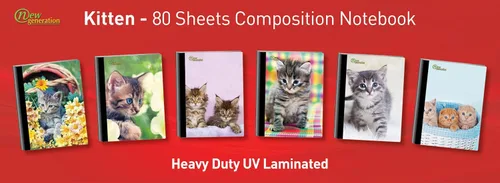 Vista 5 de New Generation – Kitten - Composition Notebooks, 80 Sheets / 160 Pages Wide Ruled pages Comp Book, Durable Laminated covers with Assorted Fashion