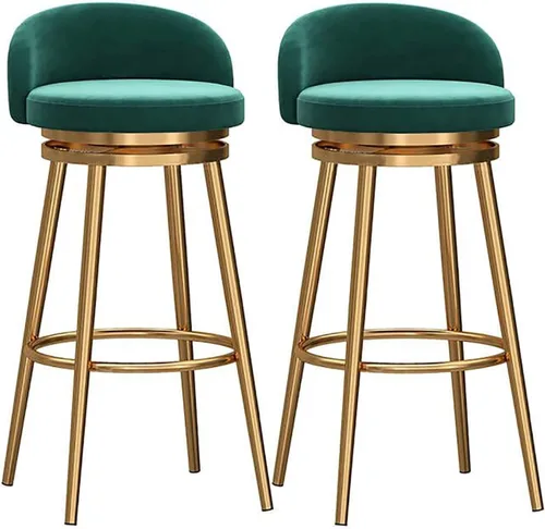 Vista 8 de Juego de taburetes de bar giratorios Verdes modernos con respaldo y reposapiés, sillas de cocina ajustables para comedor en isla.
