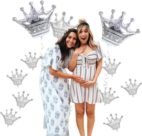 Vista 4 de 15 globos de corona plateados con forma de corona para bodas, baby shower, Navidad y decoraciones de cumpleaños de princesa, coronas de globos