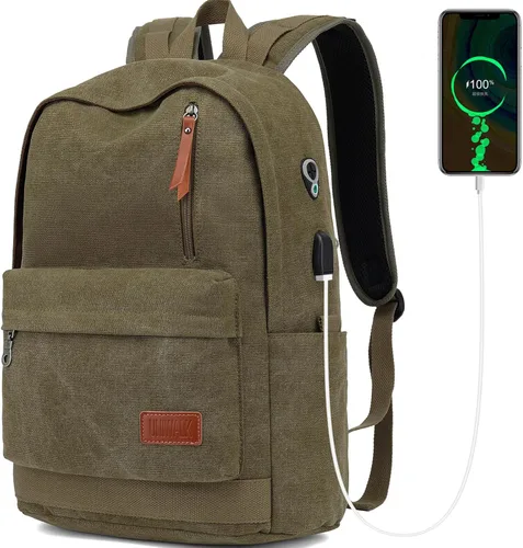 Vista 4 de Mochila de lona para laptop, mochila escolar impermeable con carga USB, 17.32in X 12.6in X 6.0in, Mochilas Daypack