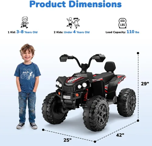 Vista 2 de Firstness ATV eléctrico de 24 V para niños de 4 ruedas para niños de 3 a 8 Negro