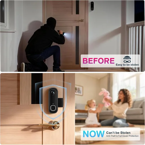 Vista 6 de Soporte antirrobo para timbre compatible con Arlo Video Doorbell 2K/HD (2ª generación), soporte de montaje ajustable sin taladro para cámara
