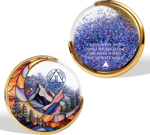 Vista 13 de Moving Sand - Moneda de sobriedad de 1 año – Moneda sobria de arena de flujo brillante, medallones de recuperación de chip AA de afirmación, regalos