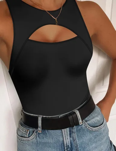 Vista 8 de Saslax Lindos mamelucos de cuello alto sin mangas con espalda cruzada para mujer