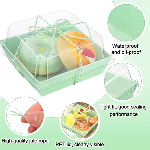 Vista 3 de Ctosree 100 piezas de cajas de papel para charcutería con tapas transparentes de 4.5 pulgadas, contenedores cuadrados desechables para pasteles