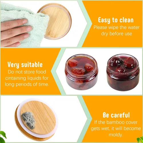 Vista 4 de 40 tapas de bambú para frascos de conservas, 20 tapas para tarros de conservas, boca regular, 20 piezas de boca ancha, reutilizables, de madera