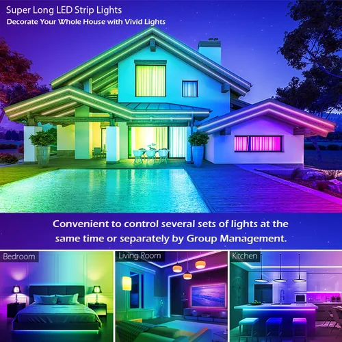 Vista 6 de Tira de luces LED inteligentes, con sincronización de música, 5050 RGB, luces que cambian de color, aplicación Bluetooth, control remoto por