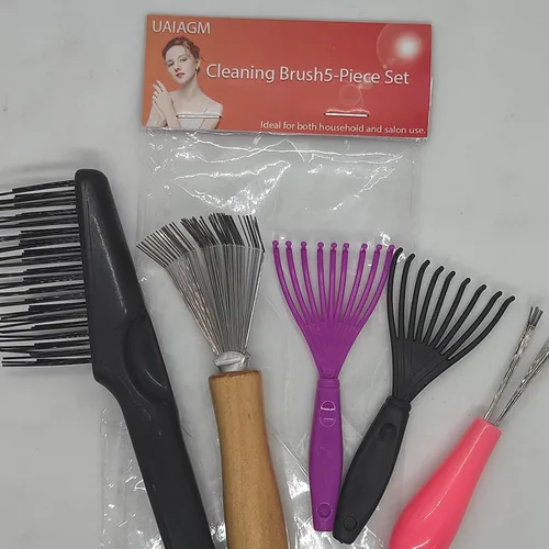 Vista 7 de 5 Pieces Hair Brush Cleaner Tool Set for Hairbrush and Comb Maintenance Remove Hair Dust Easily Ideal for Home and Salon Use, Black