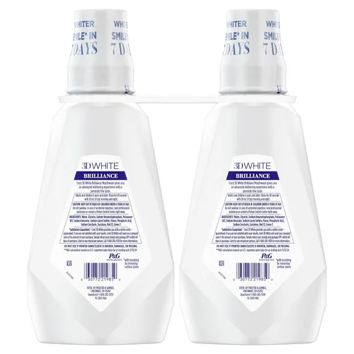 Vista 9 de Crest Enjuague Bucal/Colutorio, 3D White Brilliance Blanqueador, Sin Alcohol, Menta Limpia, 2x1L (33.8 fl oz)