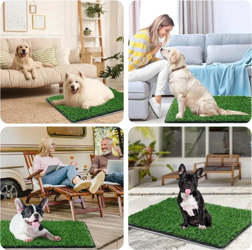 Vista 6 de Tapete de césped para perro con almohadilla para orina de 20 x 25 pulgadas, caja de arena para perros pequeños, césped artificial para interiores