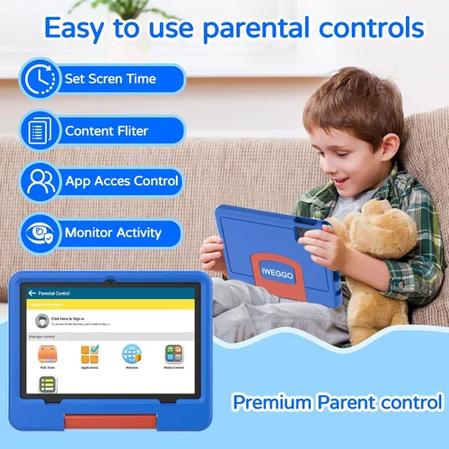 Vista 6 de Tablet Android 15 para niños con estuche EVA, tablet de 10 pulgadas para niños, 20GB RAM+128GB ROM/MAX 2TB, pantalla táctil IPS HD de 1280 * 800
