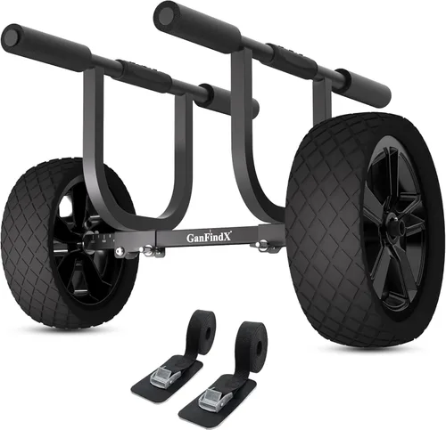 Vista 8 de GanFind Kayak Cart Canoe Trolley Carrier Kayak Accessories Transport Dolly with Solid Foam Wheels Detachable Frame Pole and Crossbar