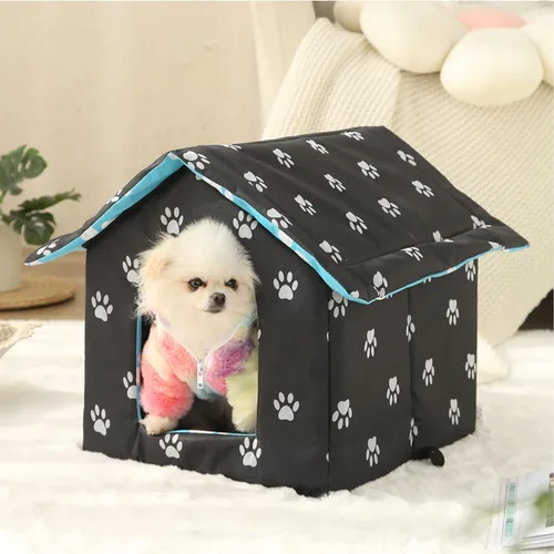 Vista 3 de Casa para gatos al aire libre, casas para gatos al aire libre, resistente a la intemperie, cálida y aislada, casa para gatos con cortina