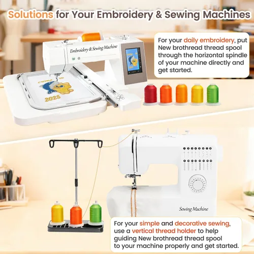 Vista 5 de New brothread 42 carretes 1000M (1100Y) poliéster bordado máquina de hilo kit para bordado profesional y principiante, cada carrete con base