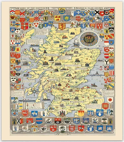 Mapa de Escocia - Arte histórico del mapa escocés de L.G. Bullock. John Bartholomew & Son Ltd. Edimburgo, 1950, mapa de regalo escocés, arte de