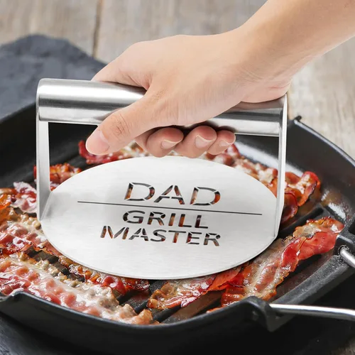 Vista 5 de Haooryx Prensa de hamburguesas para el día del padre, de acero inoxidable, regalo para papá, hamburguesas, tocino, parrilla, hamburguesa, barbacoa
