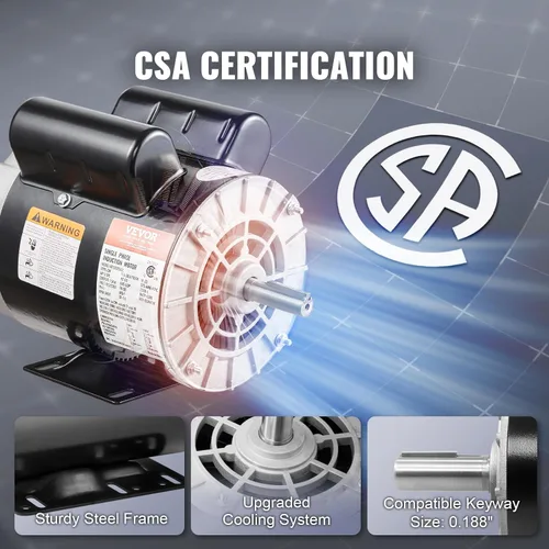 Vista 5 de VEVOR Motor Eléctrico de Compresor de Aire de 2 HP, 115/230V, 20/10 Amperios, Marco 56 3450 RPM, Eje Claveado de 5/8 Pulgadas, Longitud de Eje
