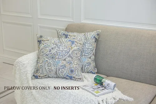 Vista 3 de Mika Home Paquete de 2 Fundas de Almohadas Decorativas Fundas de Cojines, Patrón Paisley, 18X18 Pulgadas, Azul Marrón Crema Multicolor