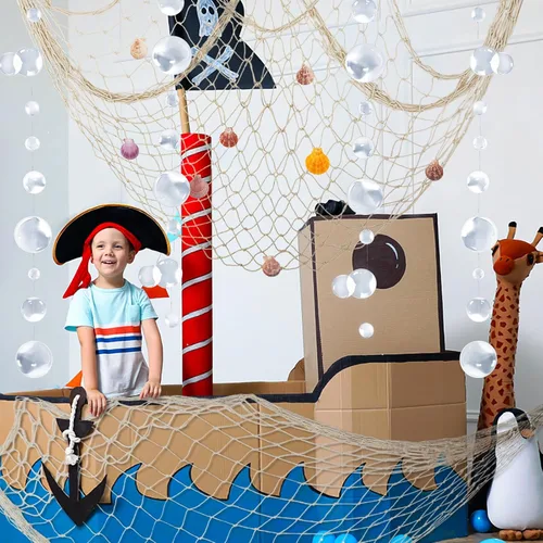 Vista 6 de ZERODECO Decoración náutica, red de pescado natural para fiesta pirata, boda, cumpleaños, tema de playa, decoración de sirena, red de algodón