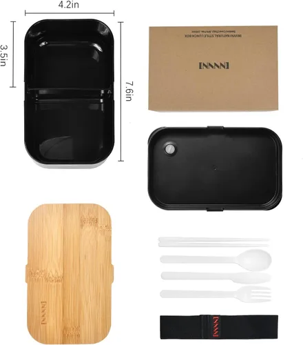 Vista 7 de Lonchera Bento para adultos, tapa de bambú natural, cubiertos y palillos, lonchera para mujeres, apta para microondas, lavavajillas, sin BPA, a